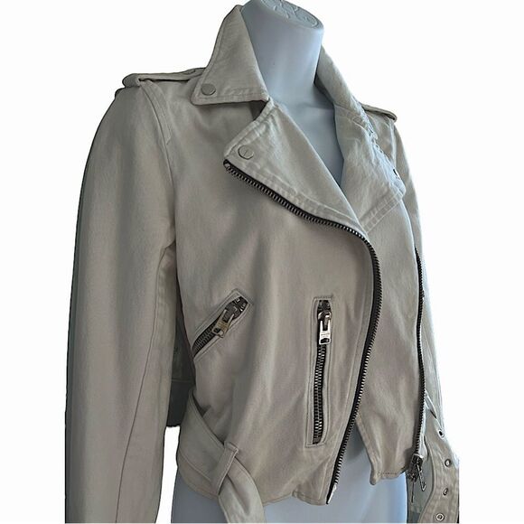 ALLSAINTS Morgan Biker Jacket In White Denim Size 2 - Picture 2 of 11